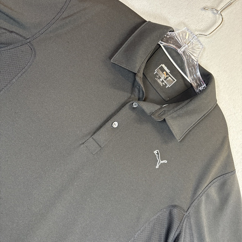 PUMA Men's Black Large Polo Shirt Short Sleeve Collared Logo Button